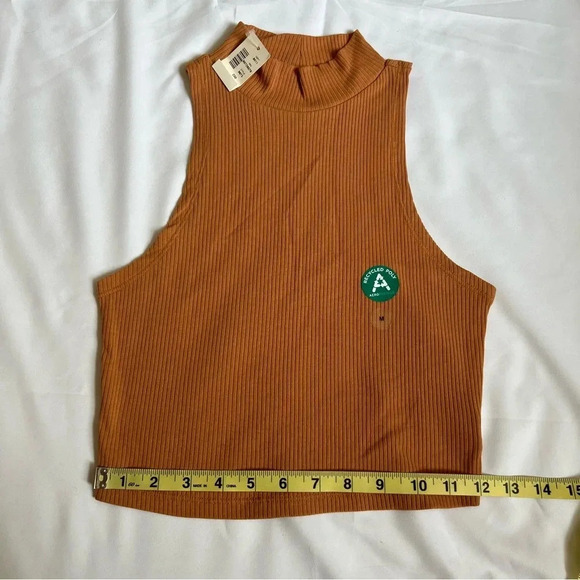 Aeropostale Women Crop Tank Top Medium Brown Ribbed Turtle Neck Casual Boho Chic - Picture 11 of 14